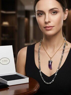 Ali Khan Style: 2-Piece Layering Necklace Set (Gold & Gray Tone) with gift box